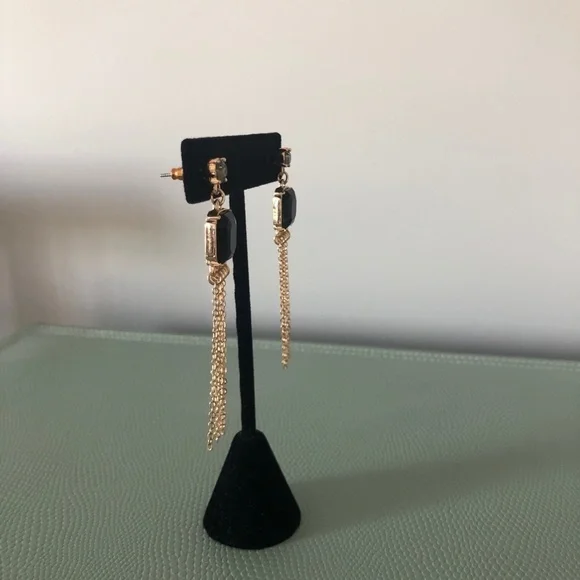 14th & Union Clear-Black-Gold long earrings - NEW - Picture 4 of 8